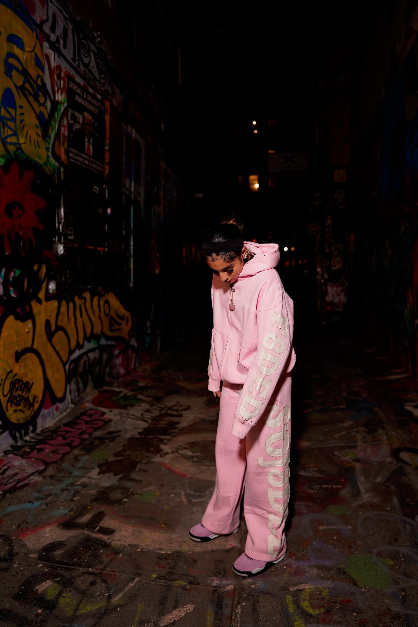 Pink studded soj8ded sweatsuit