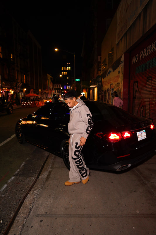 Grey studded soj8ded sweatsuits