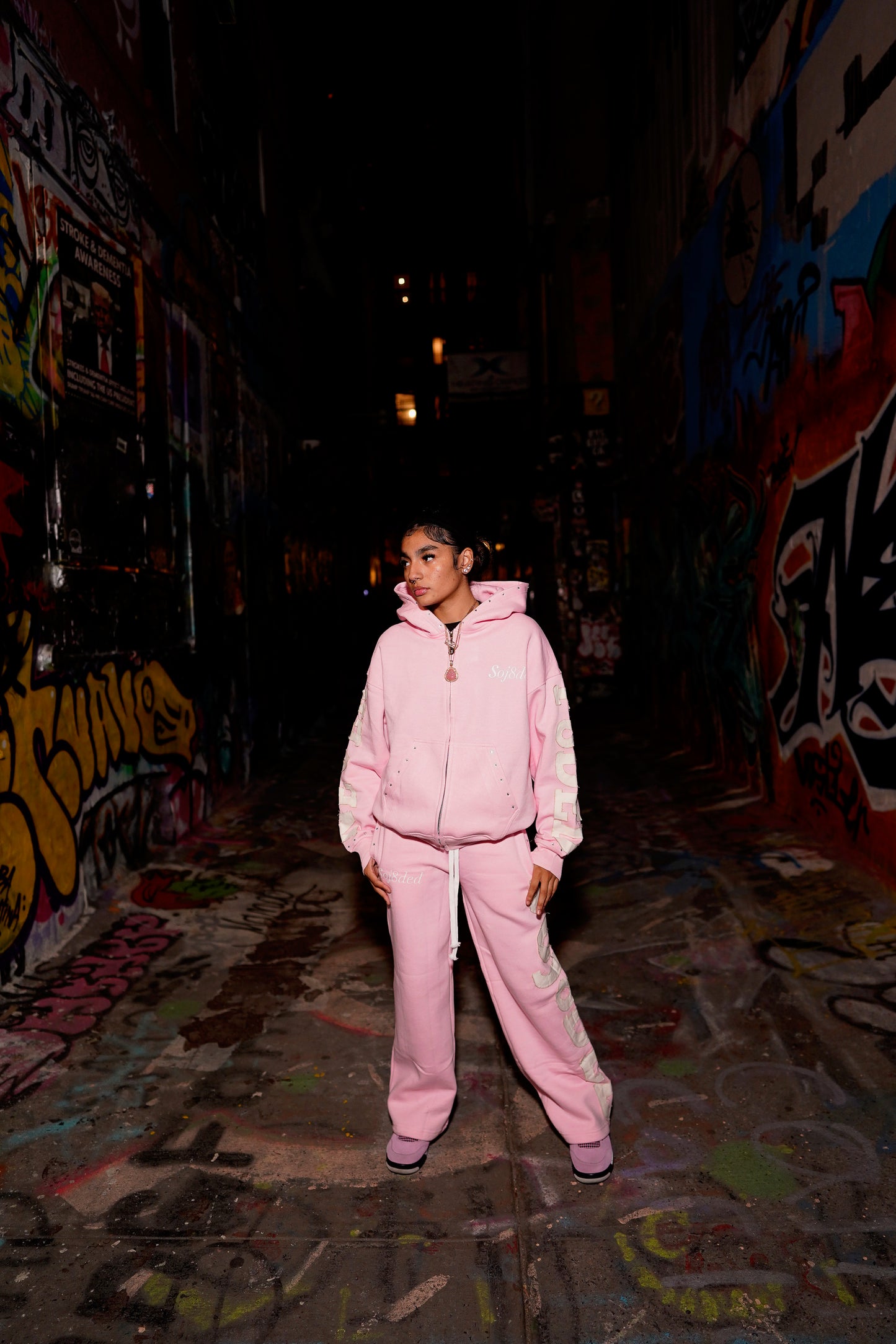 Pink studded soj8ded sweatsuit