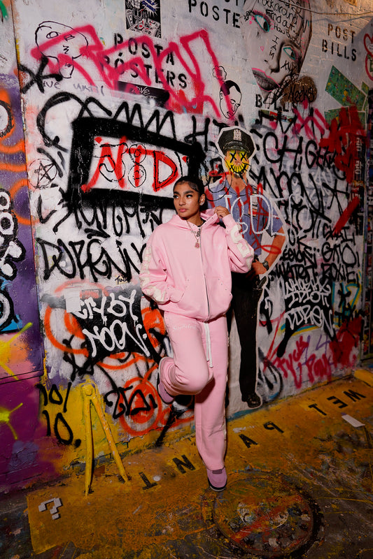 Pink studded soj8ded sweatsuit
